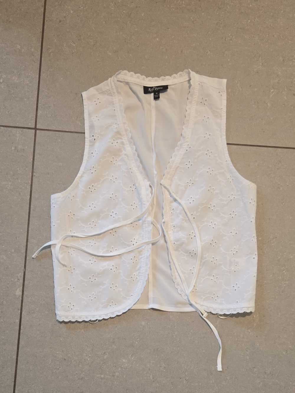 Self Esteem White Eyelet Tie-Front Vest